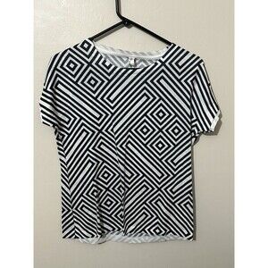 Sublivie Art To Wear Top Women’s M Black White Geometric Striped Shirt